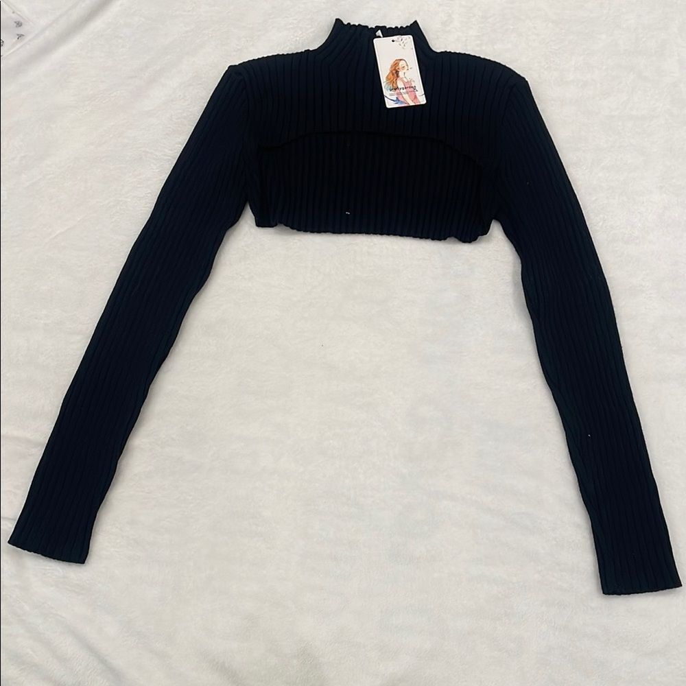 Women's Cropped Sweater Mock Neck Long Sleeve Knit Shrug Top
